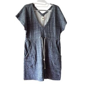 WHIT T-Shirt Dress Womens Size P Gray Heathered V-Neck Drawstring Waist Pocket